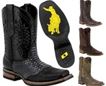 Mens Python Print Rodeo Cowboy Boots Genuine Leather Western Square Toe ... - £78.62 GBP