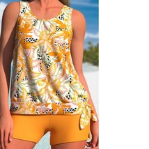 Womens Swimsuit Tankini Shorts Orange Tropical Swim Stretch 2 Pc Set-sz L - £23.35 GBP