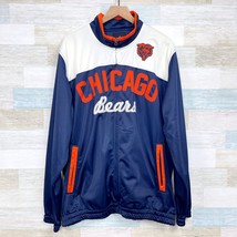 Chicago Bears NFL Logo Satin Jacket Blue Mock Neck Retro Spell Out Mens XL - $89.09