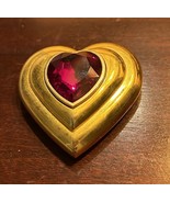 Vintage YSL Yves Saint Laurent Jewel Powder Gold Heart With Clear Jewel ... - $74.24