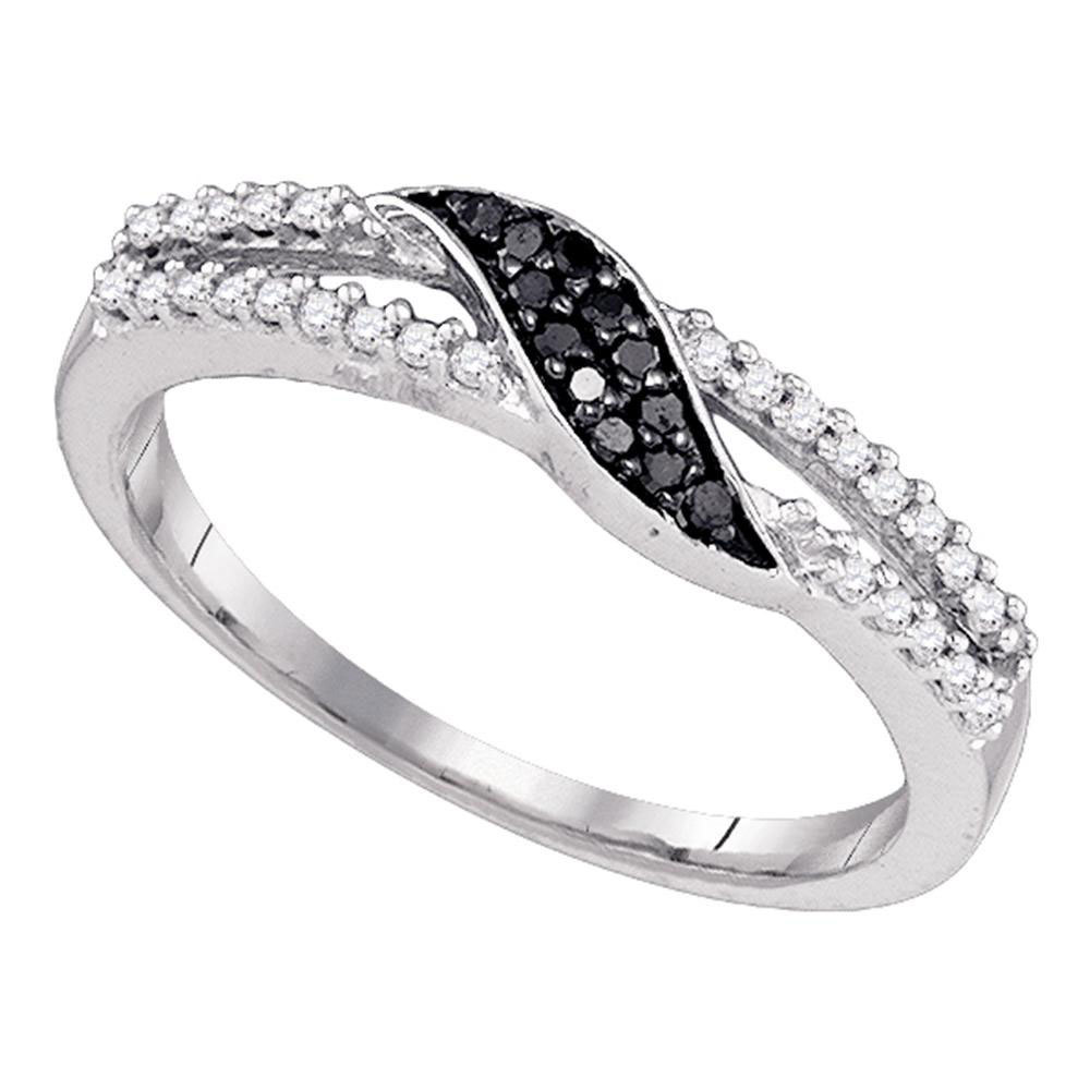 10K White Gold Black Color Enhanced Round Diamond Womens Slender Band Ring