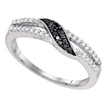 10K White Gold Black Color Enhanced Round Diamond Womens Slender Band Ring - £159.07 GBP