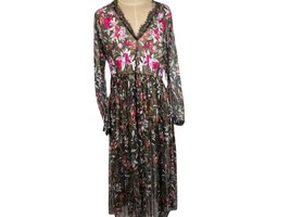 French Connection Romantic Sheer Floral Print Dress Lace L Black Pink New NWT - £47.27 GBP