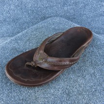 OluKai Mea Ola Men Flip Flop Sandals Brown Leather Slip On Size 12 Medium - $44.55