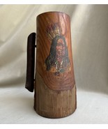 Antique Carved Wooden Stein Mug Indigenous American Native Painted Tanka... - $110.00