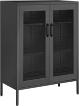 Songmics Metal Storage Cabinet With Mesh Doors, Steel Display, Black Uom... - $142.99