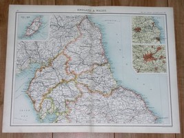 1903 Antique Map Of Northern England Northumberland Cumberland Durham Manchester - £14.06 GBP