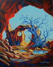 Blue Tree Landscape Arches Surreal Original Oil Painting By Irene Liverm... - £530.97 GBP
