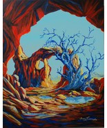 Blue Tree Landscape Arches Surreal Original Oil Painting By Irene Liverm... - £536.56 GBP