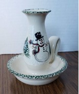 Vintage Ceramic Snowman Holiday Themed 5 Inch Candle Holder - £10.19 GBP