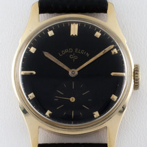 Lord Elgin Vintage 14k Yellow Gold Hand-Winding Watch Black Dial 1953 Mov #556 - £830.89 GBP