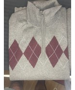Banana Republic Sweater Mens L  1/4 Zip Pullover Cotton Gray Burgundy Ar... - €11,04 EUR