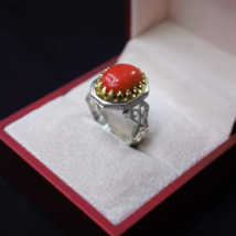 Antique Handmade Coral Ring Genuine Vintage Coral Gemstone Jewelry - £212.62 GBP