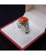 Antique Handmade Coral Ring Genuine Vintage Coral Gemstone Jewelry - £210.16 GBP