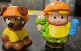Fisher Price Little People Lot Boy &amp; Dog Both with Orange Bicycle Helmets 2010 - £4.69 GBP