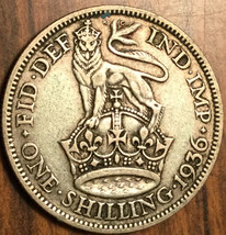 1936 UK GB GREAT BRITAIN SILVER SHILLING COIN - $6.95