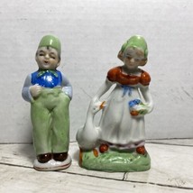 Japan Dutch Boy &amp; Girl With Goose Vintage Figurines Green - £15.02 GBP