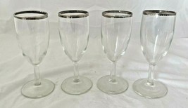 4 Vintage Crystal Silver Rimmed Wine / Champagne Glasses MCM 5.5&quot;  - $59.36