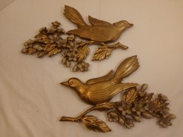 Vintage Pair of Syroco Gold Birds Dogwood Floral Branches Wall Plaques 1960&#39;S - £27.66 GBP