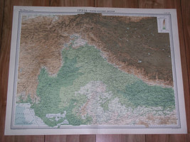 1922 Antique Map Of Northern India Punjab Kashmir Nepal Pakistan Tibet Himalaya - £23.35 GBP