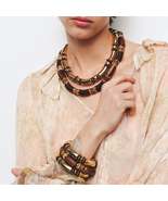 Wood Stainless Steel Necklace and Bracelet Jewelry Set - $31.04