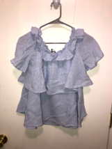 ZARA Tiered Ruffle Baby Blue Off Shoulder Top Blouse Womans SZ Small - £10.11 GBP