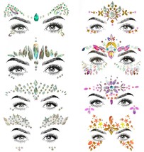 8 Pcs Women Mermaid Face Gems Glitter Rhinestone Rave Crystals Face Stickers Eye - £19.51 GBP