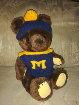 R Dakin 1981 Teddy Brown Bear Plush 12&quot; Jointed University Of Michigan Vest Hat - £38.78 GBP