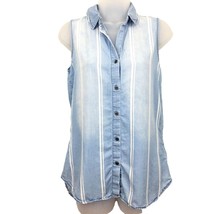 Beach Lunch Lounge Blue Sleeveless Chambray Top Sz XS Ombre Striped Peplum Back - £12.75 GBP