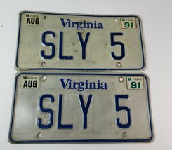 Lot 2 Matching Virginia VA Vintage Vanity License Plate Tag 1991 SLY 5  - £33.94 GBP