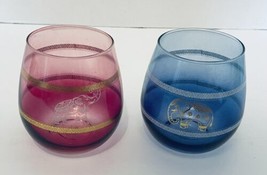 Stemless Wine Glasses TMD Holdings Elephant Design Set of Two Pink Blue Barware - £17.85 GBP