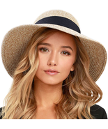 Womens Beach Sun Straw Hat UV UPF50 Travel Foldable Brim Summer UV Hat - £32.82 GBP