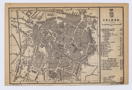 1896 Antique Map Of Colmar / Alsace Elsass / France Germany - £21.62 GBP