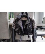 New Woman Black Punk Silver Spiked Studded Brando Style Cowhide Leather ... - £196.13 GBP