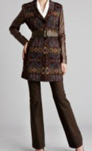 Worth New York Women&#39;s Jacket Brown Faux Leather Tapestry Coat Size Medi... - $138.60
