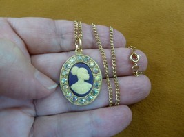 CA30-137) RARE African American LADY purple + ivory CAMEO brass pendant necklace - £22.62 GBP