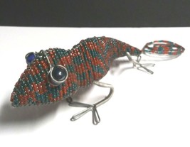 BEADWORX Grassroots Creations Green Gecko Lizard Glass Bead Wire Sculptu... - £23.97 GBP