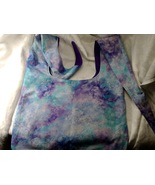 Bag Soft Cotton Tie Shoulder Tote Hobo Style Aqua Purple Handmade Medium... - £27.81 GBP