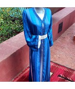 Gorgeous 70s Rare BLUE and WHITE Embroidered Moroccan Maxi KAFTAN dress - $1,364.27 CAD