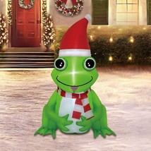 Holiday Time Christmas Frog In Santa Hat &amp; Scarf Airblown Inflatable 3.5... - $39.59