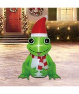 Holiday Time Christmas Frog In Santa Hat &amp; Scarf Airblown Inflatable 3.5... - $39.59