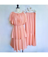 Vintage Disco Maxi to Mini Convertible Dress S Shiny Knit Peach Goddess ... - $1,332.45 MXN