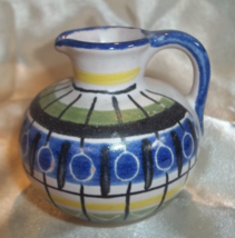 Vintage Small Art Pottery Miniature Cabinet Pitcher Creamer Colorful Satin Glaze - $9.89