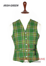 Irish Green Tartan VEST 5 Buttons Scottish Formal Weeding WAISTCOAT Kilt Vest  - £30.63 GBP