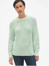 New GAP Women Light Green Marled Pointelle Crew Neck Long Sleeve Sweater M - £27.72 GBP