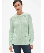 New GAP Women Light Green Marled Pointelle Crew Neck Long Sleeve Sweater M - £27.41 GBP