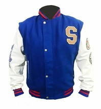 Men&#39;s Blue Sonic  Letterman Varsity Bomber Jacket - £86.55 GBP