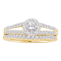 14kt Yellow Gold Round Diamond Split-Shank Bridal Wedding Engagement Ring Set - £893.97 GBP