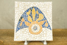 Vintage MCM Ceramic Art Tile Coaster Antonio Gaudi Pattern Cobalt Blue &amp; Orange - £22.42 GBP