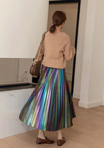 Rainbow Long Pleated Skirt Womens Pleated Skirt Outfit High Waisted image 4